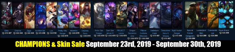 Champions and Skin Sale September 23rd, 2019 - September 30th, 2019